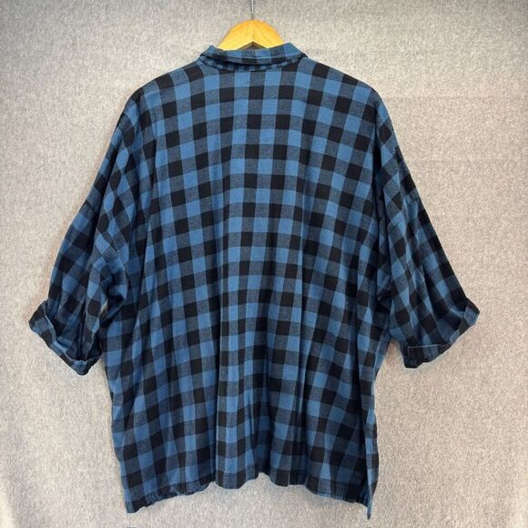 Eleven Stitch Design Medium Blue Black Plaid Button-Up Shirt Lagenlook Relaxed‎ - Picture 6 of 10